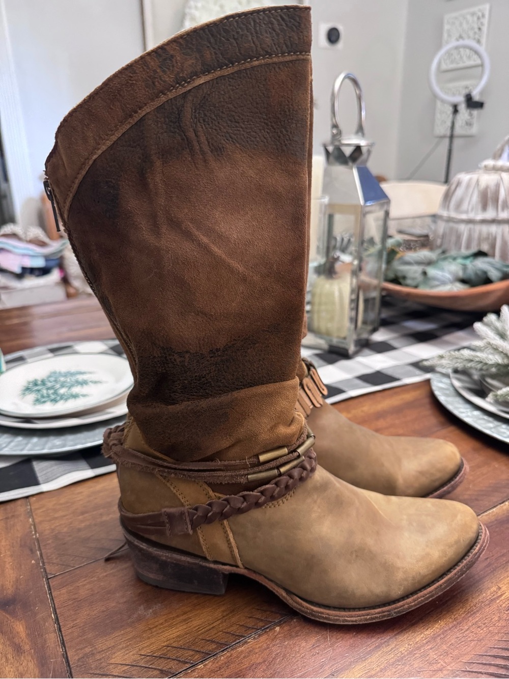 Women’s Vintage Western Corral Indie Sport Brown Suede Back Zip Boots 7.5